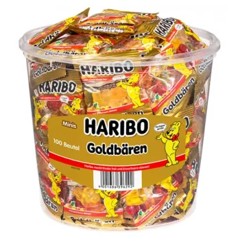 Haribo Goldbären Minis, je 9,8g, 100 Minibeutel, in Dose